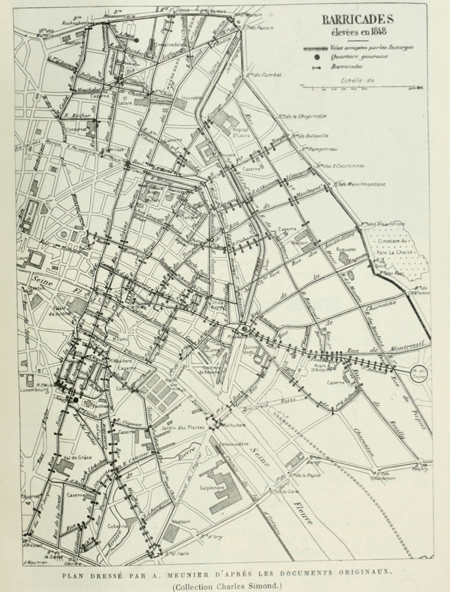 A Map showing the scores of barricades built across Paris