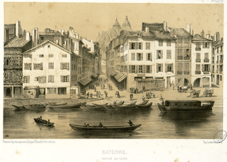 The main grain market in Bayonne. The Adour river enabled grain and other products from the hinterland (including Mugron) to be brought to market.
