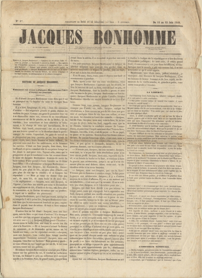 The title page of the first issue of FB’s revolutionary street paper “Jacques Bonhomme”