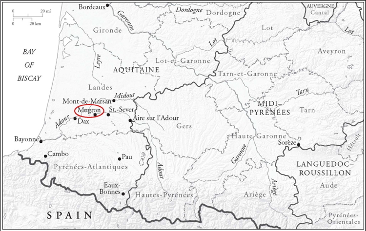 Map showing location of Mugron