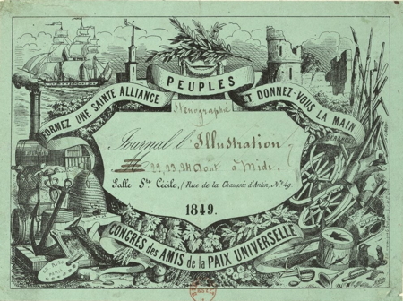 Entry ticket for the Friends of Peace Congress, Aug. 1849