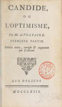 Candide, ou l'Optimisme. Partie 1 / , par M. de Voltaire. Première