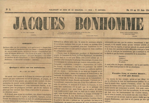 Title page of the 2nd issue of Jacques Bonhomme, 15-18 June 1848