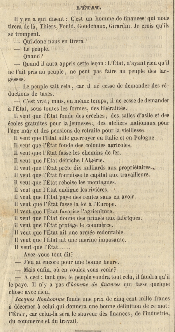First version of Bastiat’s essay “The State”